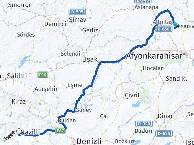 Afyonkarahisar İhsaniye Nazilli Aydın Arası Kaç Km - Yol Haritası