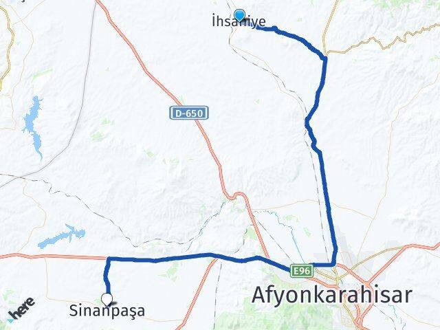 Afyonkarahisar İhsaniye Sinanpaşa Arası Kaç Km - Yol Haritası