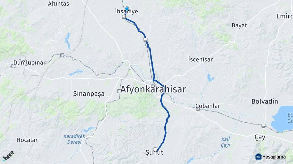 Afyonkarahisar İhsaniye Şuhut Arası Kaç Km - Yol Haritası