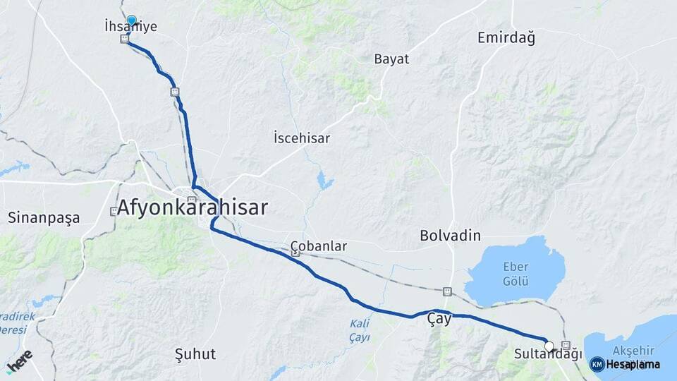 Afyonkarahisar İhsaniye Sultandağı Arası Kaç Km - Yol Haritası