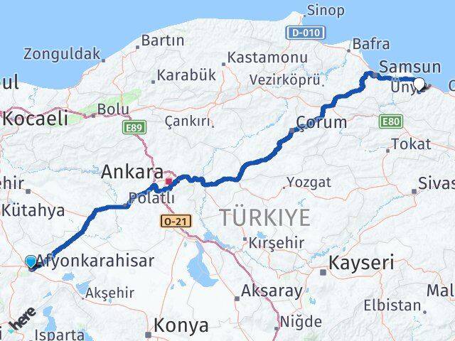 Afyonkarahisar İkizce Ordu Arası Kaç Km - Yol Haritası