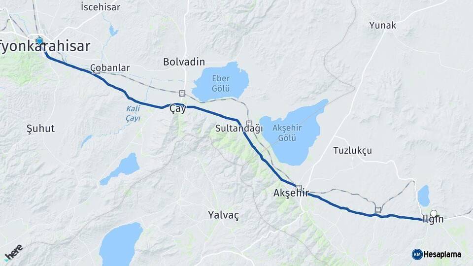 Afyonkarahisar Ilgın Konya Arası Kaç Km - Yol Haritası