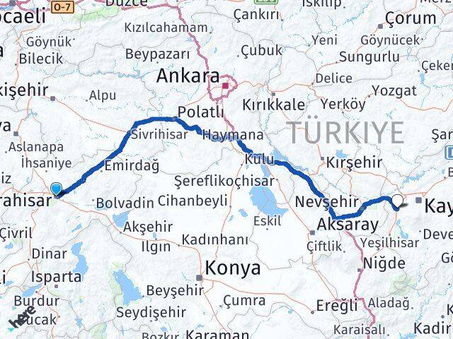 Afyonkarahisar İncesu Kayseri Arası Kaç Km - Yol Haritası