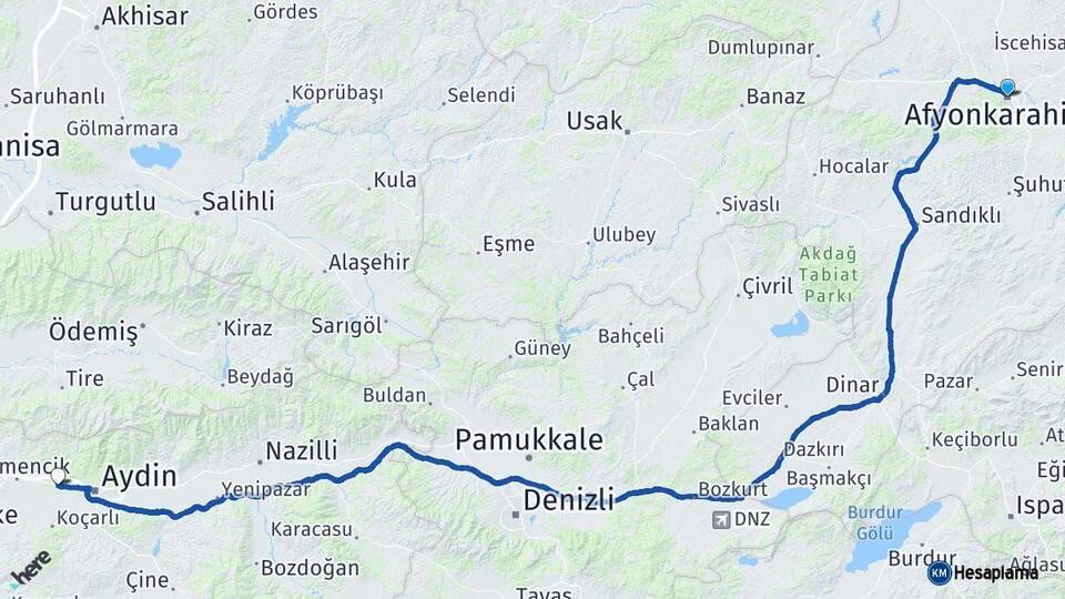 Afyonkarahisar İncirliova Aydın Arası Kaç Km - Yol Haritası