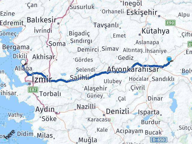 Afyonkarahisar İscehisar Aliağa İzmir Arası Kaç Km - Yol Haritası