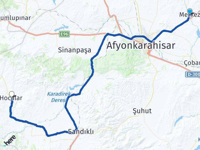 Afyonkarahisar İscehisar Hocalar Arası Kaç Km - Yol Haritası