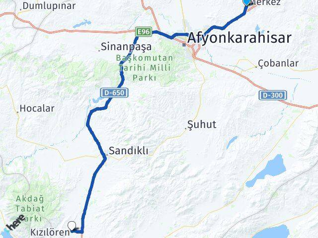 Afyonkarahisar İscehisar Kızılören Arası Kaç Km - Yol Haritası