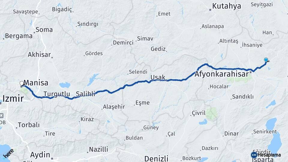 Afyonkarahisar İscehisar Manisa Arası Kaç Km - Yol Haritası