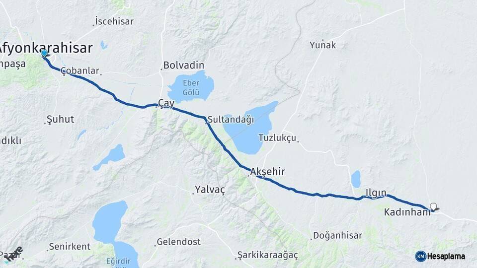 Afyonkarahisar Kadınhanı Konya Arası Kaç Km - Yol Haritası