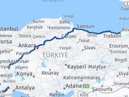 Afyonkarahisar Kalkandere Rize Arası Kaç Km - Yol Haritası