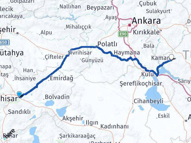 Afyonkarahisar Kaman Kırşehir Arası Kaç Km - Yol Haritası