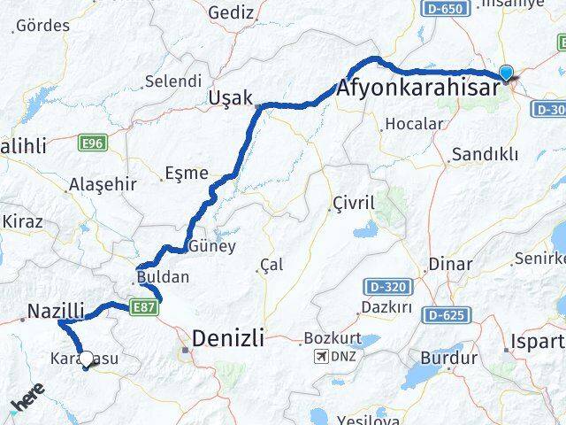 Afyonkarahisar Karacasu Aydın Arası Kaç Km - Yol Haritası