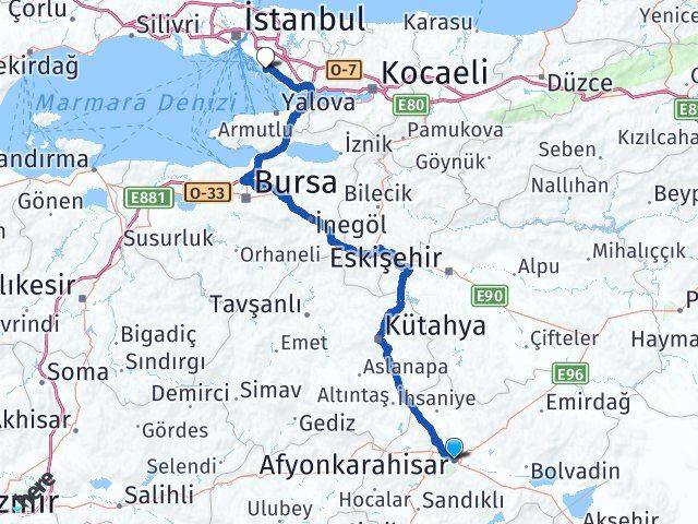 Afyonkarahisar Kartal İstanbul Arası Kaç Km - Yol Haritası