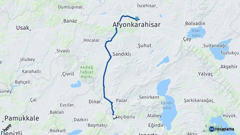 Afyonkarahisar Keçiborlu Isparta Arası Kaç Km - Yol Haritası