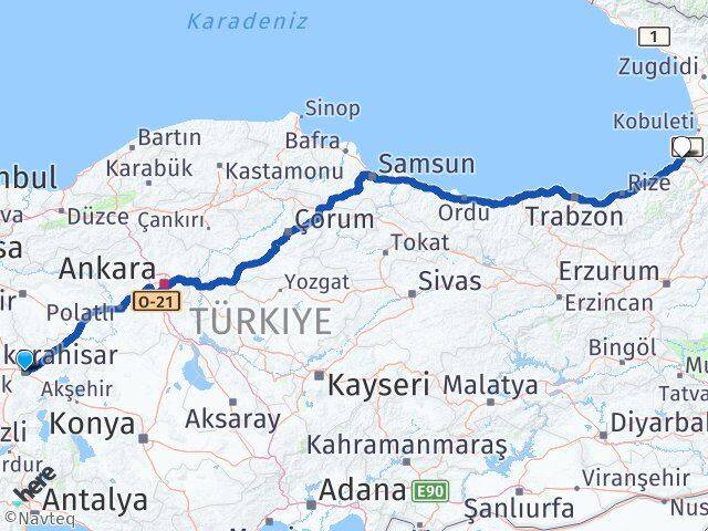 Afyonkarahisar Kemalpaşa Artvin Arası Kaç Km - Yol Haritası