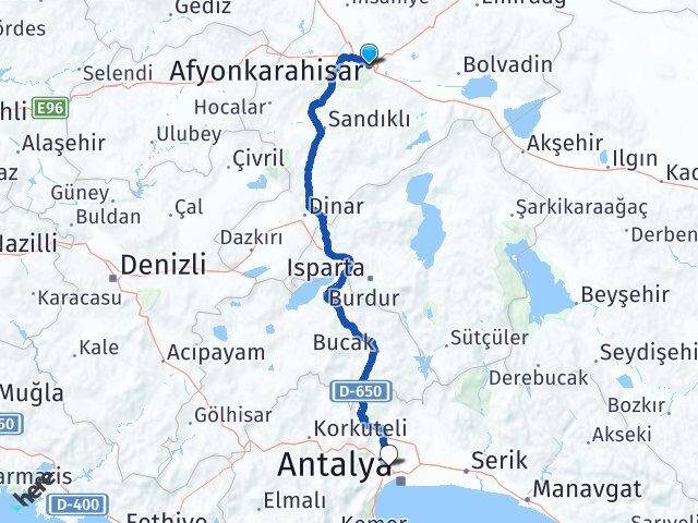 Afyonkarahisar Kepez Antalya Arası Kaç Km - Yol Haritası