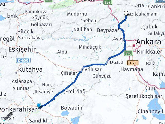 Afyonkarahisar Kızılcahamam Ankara Arası Kaç Km - Yol Haritası