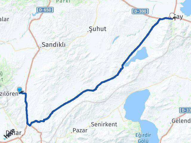 Afyonkarahisar Kızılören Çay Arası Kaç Km - Yol Haritası