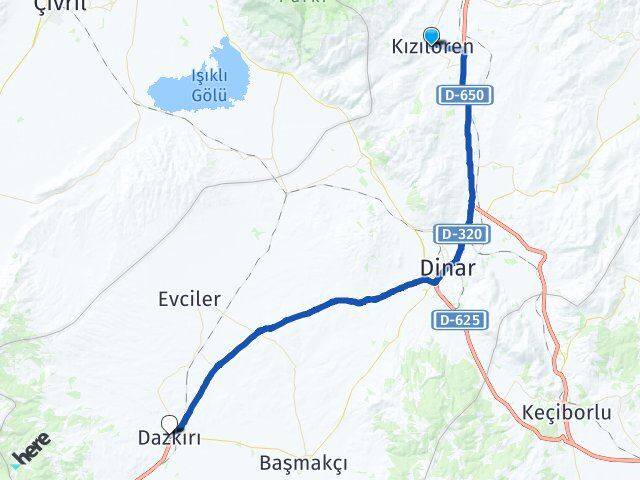 Afyonkarahisar Kızılören Dazkırı Arası Kaç Km - Yol Haritası