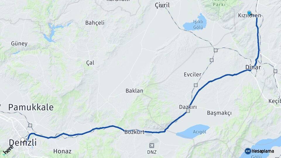 Afyonkarahisar Kızılören Denizli Arası Kaç Km - Yol Haritası