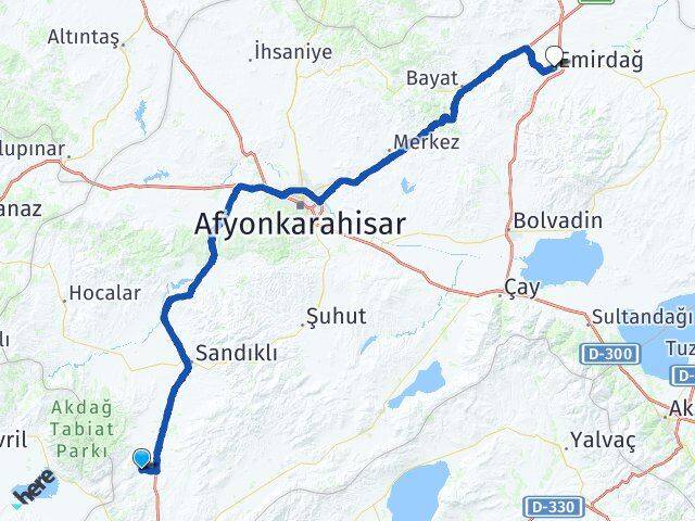 Afyonkarahisar Kızılören Emirdağ Arası Kaç Km - Yol Haritası