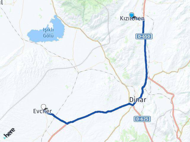 Afyonkarahisar Kızılören Evciler Arası Kaç Km - Yol Haritası