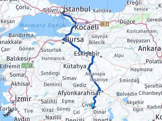Afyonkarahisar Kızılören İstanbul Arası Kaç Km - Yol Haritası