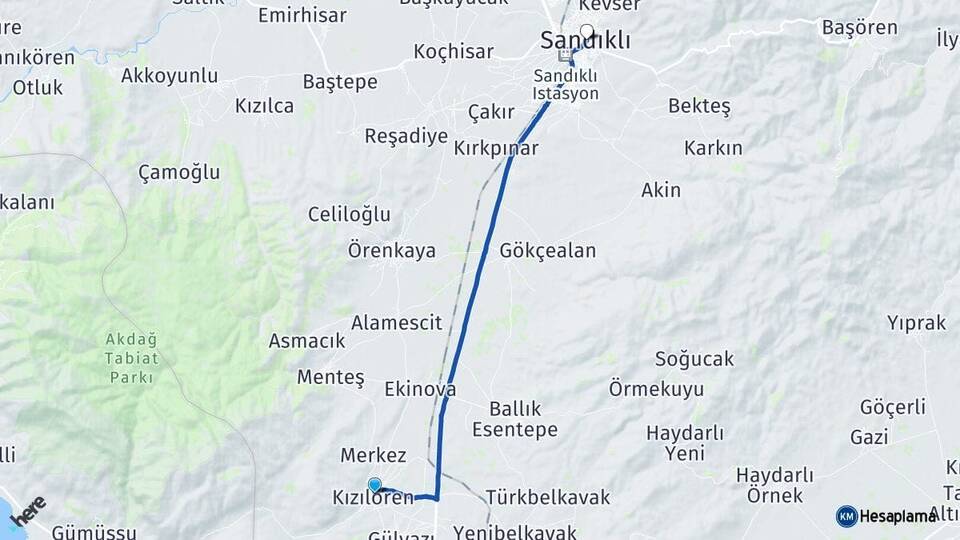 Afyonkarahisar Kızılören Sandıklı Arası Kaç Km - Yol Haritası