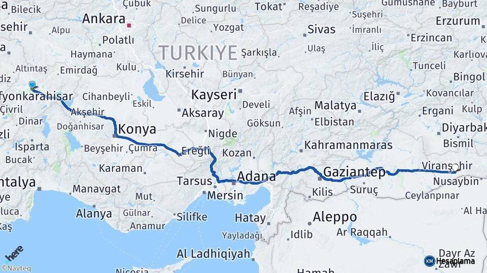 Afyonkarahisar Kızıltepe Mardin Arası Kaç Km - Yol Haritası