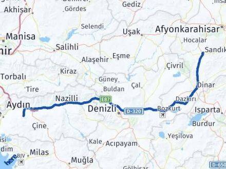 Afyonkarahisar Koçarlı Aydın Arası Kaç Km - Yol Haritası