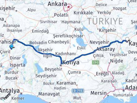 Afyonkarahisar Kocasinan Kayseri Arası Kaç Km - Yol Haritası