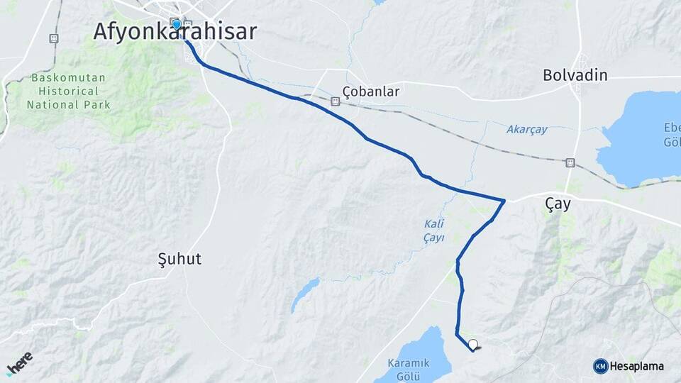 Afyonkarahisar Koçbeyli Çay Arası Kaç Km - Yol Haritası