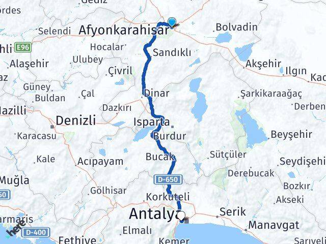 Afyonkarahisar Konyaaltı Antalya Arası Kaç Km - Yol Haritası