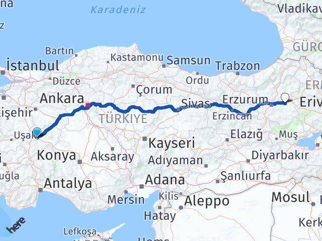 Afyonkarahisar Köprüköy Erzurum Arası Kaç Km - Yol Haritası