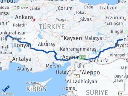 Afyonkarahisar Kulp Diyarbakır Arası Kaç Km - Yol Haritası
