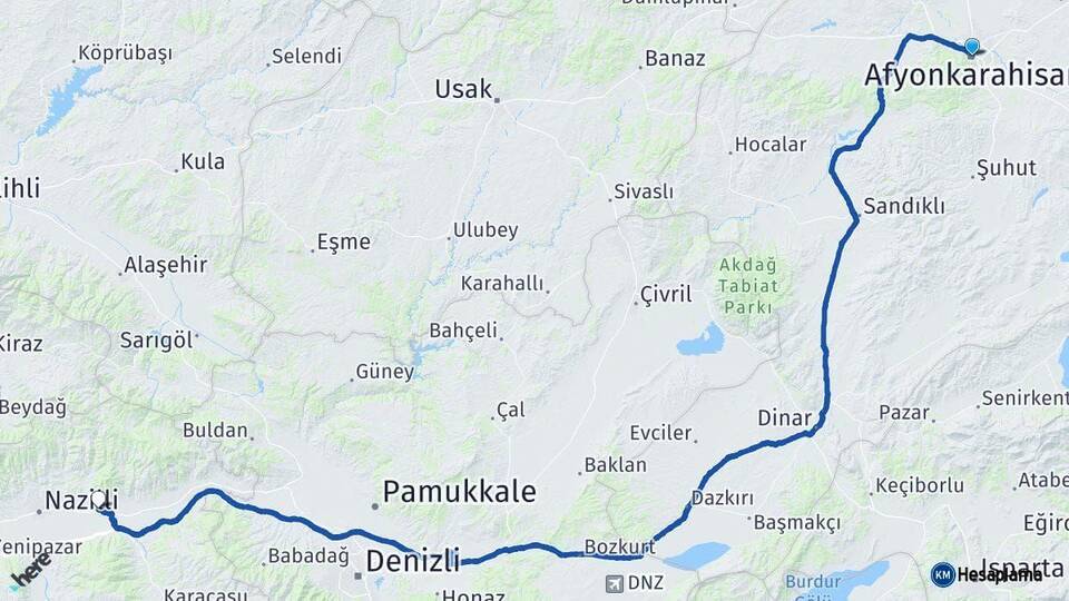 Afyonkarahisar Kuyucak Aydın Arası Kaç Km - Yol Haritası