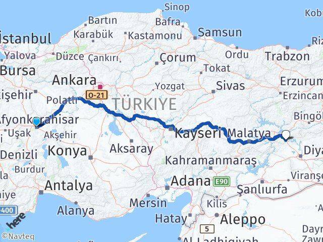 Afyonkarahisar Maden Elazığ Arası Kaç Km - Yol Haritası