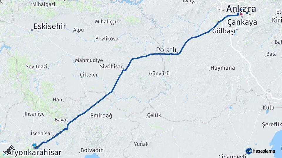 Afyonkarahisar Mamak Ankara Arası Kaç Km - Yol Haritası