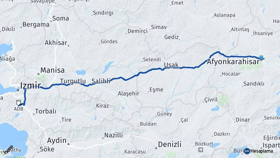 Afyonkarahisar Menderes İzmir Arası Kaç Km - Yol Haritası