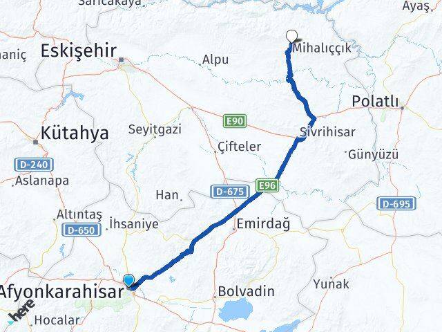 Afyonkarahisar Mihalıççık Eskişehir Arası Kaç Km - Yol Haritası