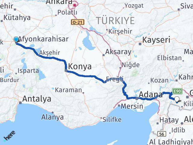 Afyonkarahisar Musabeyli Kilis Arası Kaç Km - Yol Haritası