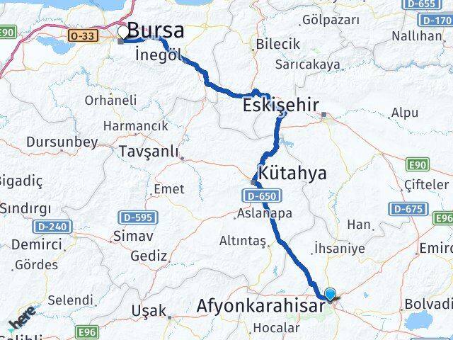 Afyonkarahisar Osmangazi Bursa Arası Kaç Km - Yol Haritası