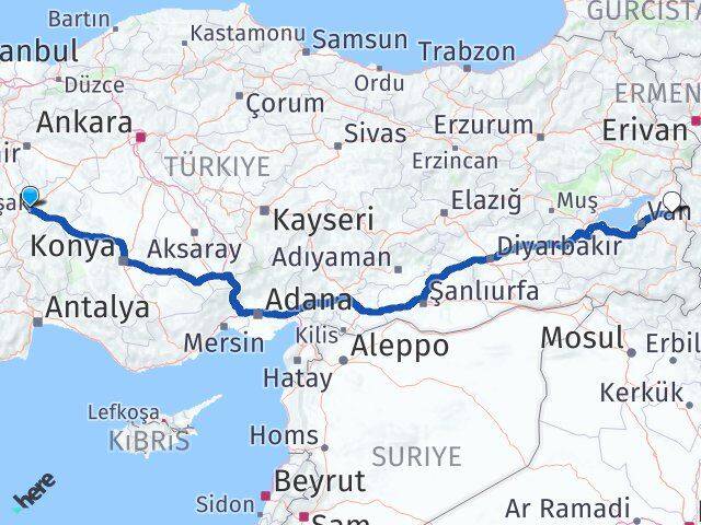 Afyonkarahisar Özalp Van Arası Kaç Km - Yol Haritası