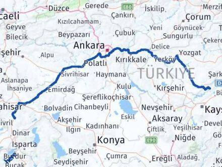 Afyonkarahisar Özvatan Kayseri Arası Kaç Km - Yol Haritası
