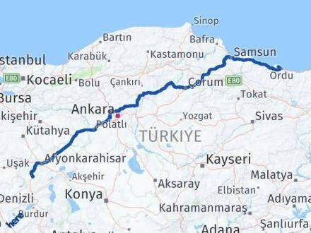 Afyonkarahisar Perşembe Ordu Arası Kaç Km - Yol Haritası
