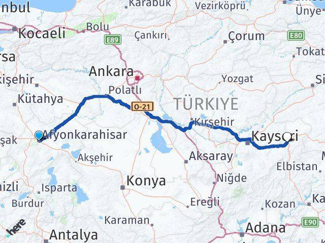 Afyonkarahisar Pınarbaşı Kayseri Arası Kaç Km - Yol Haritası