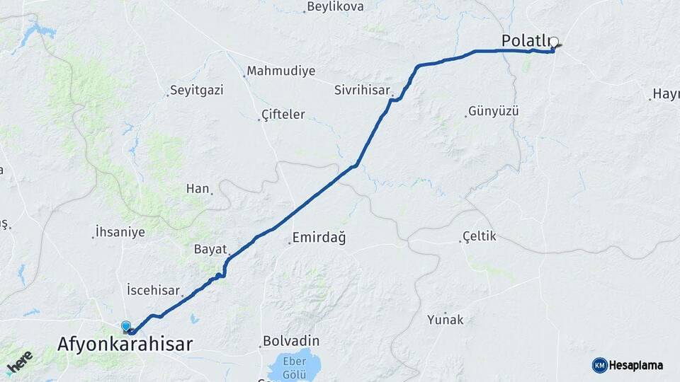 Afyonkarahisar Polatlı Ankara Arası Kaç Km - Yol Haritası
