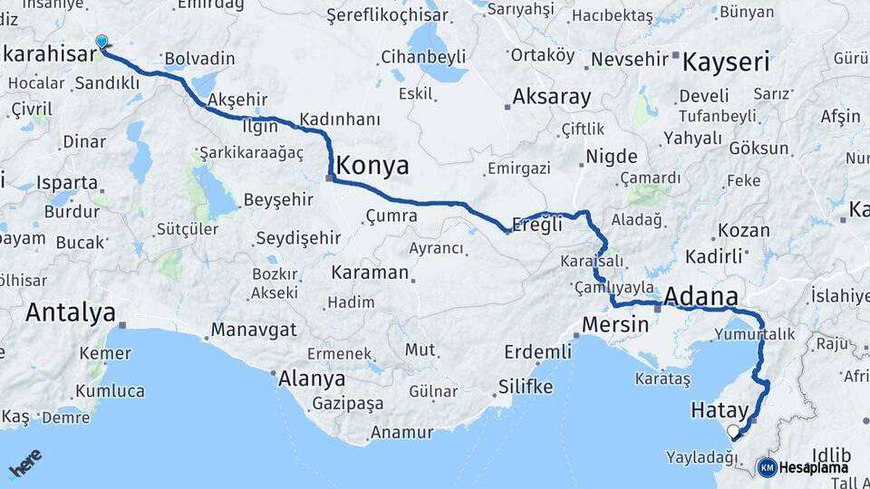 Afyonkarahisar Samandağ Hatay Arası Kaç Km - Yol Haritası