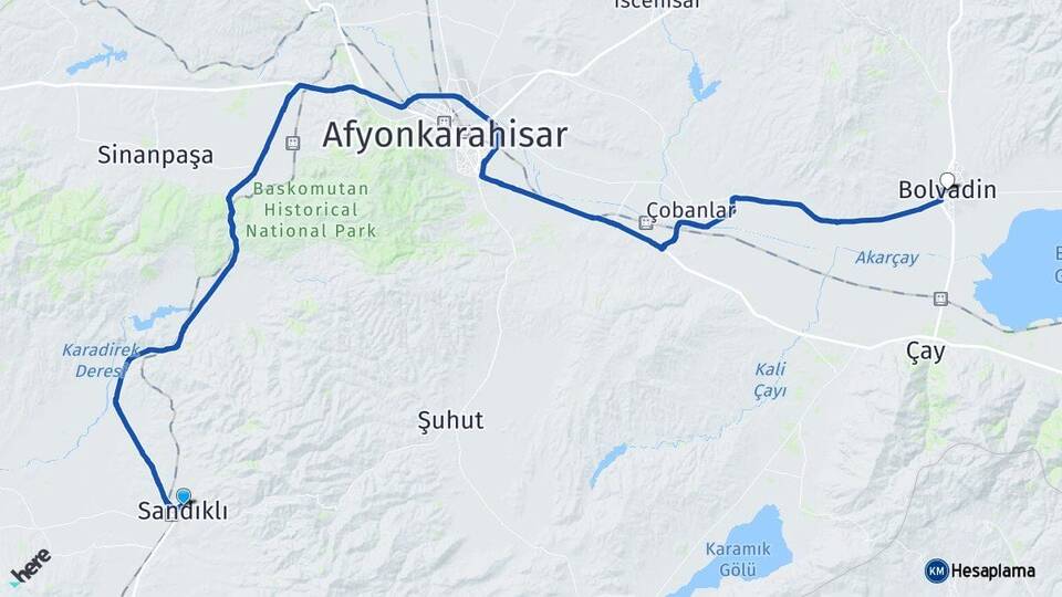 Afyonkarahisar Sandıklı Bolvadin Arası Kaç Km - Yol Haritası