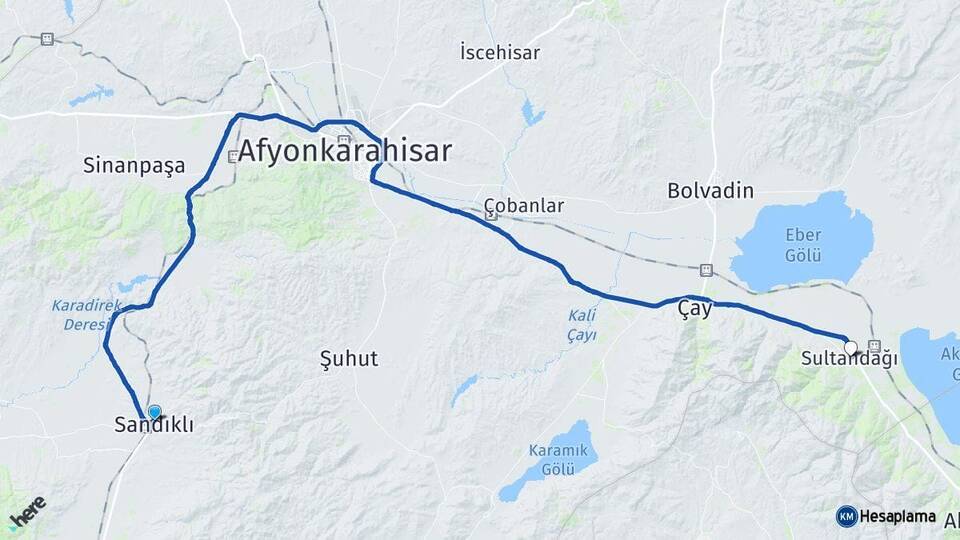 Afyonkarahisar Sandıklı Sultandağı Arası Kaç Km - Yol Haritası